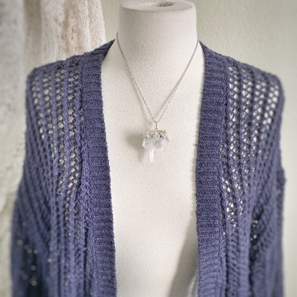 FREE PEOPLE | Chunky Open Knit Navy Blue Cardigan - Picture 4 of 8